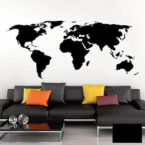 Grandora Muurtattoo wereldkaart wereldkaart wereldbol kaart I zwart (b x h) 170 x 75 cm I wereldatlas slaapkamer woonkamer muursticker muursticker W698