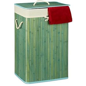 Relaxdays wasmand bamboe - wasbox opvouwbaar - wasgoedmand met deksel - badkamer - waszak - blauw