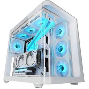 Mars Gaming MC-FUSION, Gaming ATX-Case, Volledig Zijraam en Gebogen Voorzijde van Gehard Glas, Semi-Tower PC Dubbele Kamer, Ondersteuning voor Vloeistofkoeling, Geoptimaliseerde Interne Ruimte, Wit