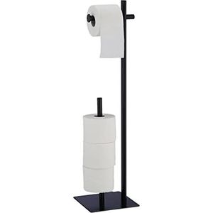 Relaxdays toiletrolhouder staand, voor 4 reserverollen, zonder boren, HBD 77,5x20x20 cm, moderne closetrolhouder, zwart