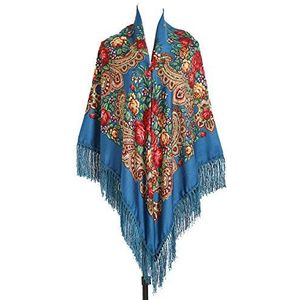 Gudessly 157,5 x 157,5 cm, oversized, voor dames, traditioneel, retro, sjaal, wrap, kwastjes, franjes, bloemen, poncho, sjaal, print, sjaal, zeeblauw, 162 x 62 inch, Blauwe Meer, 62 * 62inch
