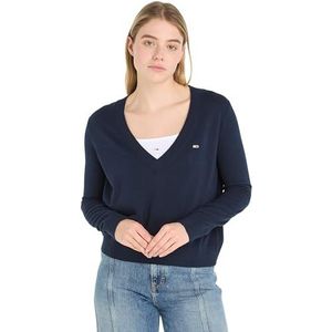 Tommy Jeans Dames Essential Vneck Sweater Ext Truien, Blauw, L, Dark Night Navy, L