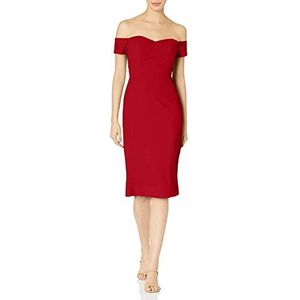 Dress the Population Dames Bailey Off the Shoulder Sweetheart Bodycon Midi schede jurk - rood - L