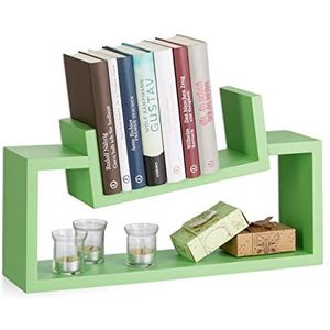 Relaxdays Wandplank, set van 2, modern design, houten wandplank, kruidenrek, hangend, plank, scheve U-vorm, groen, 12 x 50 x 20 cm