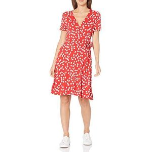 Amazon Essentials Faux-wikkeljurk met korte mouwen voor dames, meloen oranje bloemen, groot