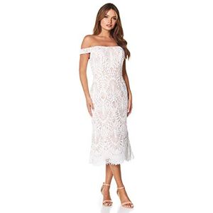 Jarlo London Dream Off Shoulder All Over Lace Midi-jurk, Ivoor/Nude, UK 6, Ivoor/Naakt, 32