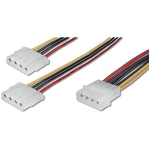 DIGITUS Interne Molex voedingskabel - 4-pins Molex male naar 2x 4-pins Molex female - Y-kabel - 0,2m - geschikt voor ventilatoren, harde schijven of optische drives