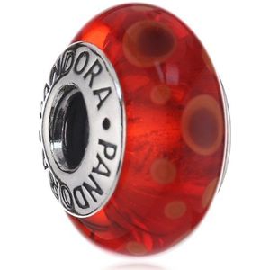 Pandora dames-bedel Muranoglas rood/bruin met sterling zilver 790690