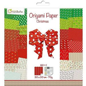 Avenue Mandarine OR506C creatieve set (met origami papier, 60 vellen (30 ontwerpen x2), 20x20 cm 70 g, aan beide zijden bedrukt + 1 oogboog, knutselactiviteit, ideaal voor kinderen) 1 pak Kerstmis