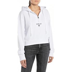 Replay Dames Cropped capuchontrui Pure Logo collectie, 001, wit, XXS
