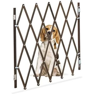 Relaxdays hondenhekje, uitschuifbaar, max. 118 cm breed, 69-82,5 cm hoog, bamboe, veiligheidshek deur en trap, bruin