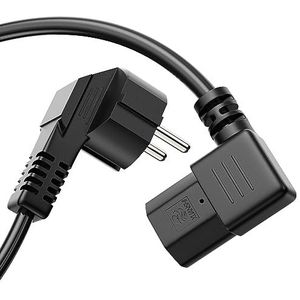 Perfecte stroomkabel koelapparaatkabel 3-polig, 2,0 m, Schuko-stekker, netstekker, geaard contact op koppeling van koude apparaten, C13-aansluiting, 90° hoek, stroomkabel, netsnoer, voeding voor