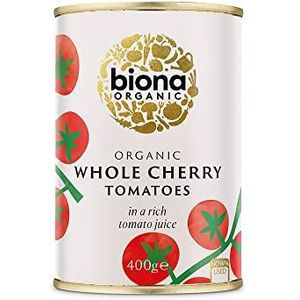 Biona Biologische hele cherrytomaten 400 g - In rijk tomatensap - geteeld op biologische Italiaanse duurzame boerderijen - Geen toegevoegd zout of suiker, citroenzuurvrij - Vegan