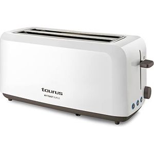 Taurus Mytoast Broodrooster, 3 Duplo-tosters, 1450 W, drie functies, led-verlichting, 0 decibel, 2 extra lange sleuven, kunststof, wit