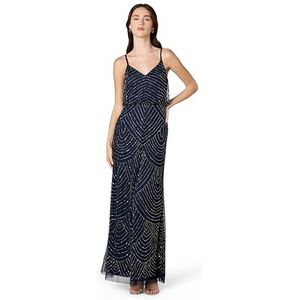 Adrianna Papell Women's Art Deco Beaded Blouson Gown, Navy, 12