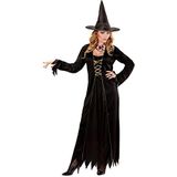 Widmann - Kostuumheks, jurk en hoed, zwart, magiës, themafeest, carnaval, Halloween