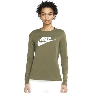 Nike W NSW Tee Essntl Ls Icon FTR sweatshirt dames, medium olijf/wit, XS