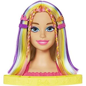 Barbie Pop, Luxe Kappop, Barbie Eindeloos Lang Haar, steil blond haar in neon regenboogkleuren, poppenhoofd om te stylen, Color Reveal accessoires HMD78