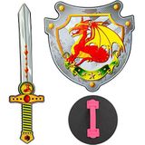 Widmann 97304 Drakenridder zwaard en schild van zacht schuim, voor kinderen, ridders, speelzwaard, wapen, themafeest, carnaval