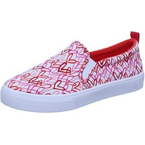 Skechers Poppy Sneakers voor dames, Wit Rood en Roze Hart Gedrukt Canvas, 36 EU