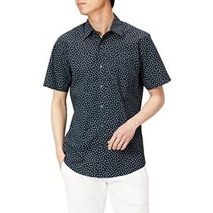 Amazon Essentials Heren Regular-Fit shirt met korte mouwen, zwart bloemen, S