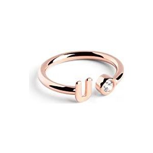 Singularu - Gepersonaliseerde ring letter diamant roségoud - damessieraden, Ajustable, roségoud edelmetaal, kubische zirkonia