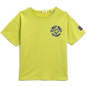 Koton Girls Slogan Bedrukt T-Shirt Crew Neck, Groen (973), 7-8 Jaar