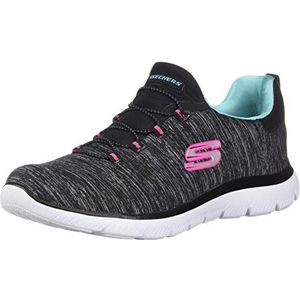 Skechers Women's Summits-Quick Getaway Sneakers, Black/Light Blue/Pink, 8 Wide US
