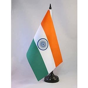 India Table Vlag 14x21 cm - Indian Desk Vlag 21 x 14 cm - Zwarte plastic stok en voet - AZ FLAG
