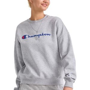 Champion Powerblend Relaxed Crew voor dames, Script Sweatshirt met zeefdruk, Oxford Grijs-y08113, XS