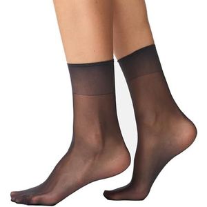 Nur Die Zijdefijne damessokken, 15 denier, transparant, nylon, zijdeachtig, glanzend, brede comfortabele tailleband, zwart, Eén Maat