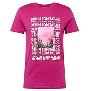 TOM TAILOR Denim Uomini T-shirt met fotoprint 1033921, 30601 - Pure Magenta, S
