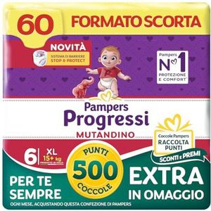 Pampers Progressi broekje XL + 500 extra knuffelpunten inbegrepen, maat 6 (15 + kg), 60 luiers (voorraad)
