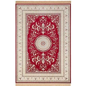 Nouristan Naveh Oosters tapijt – woonkamertapijt oosters laagpolig met franjes vintage oosters fluwelen tapijt voor eetkamer, woonkamer, slaapkamer – rood, 135 x 195 cm