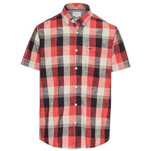 camel active - Geruit Kort Mouw Shirt - Rood - 100% Katoen