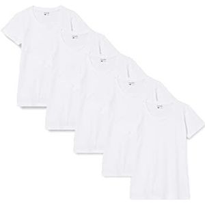 Berydale Dames T-shirt met ronde hals, gemaakt van 100% katoen, Wit, set van 5, XS