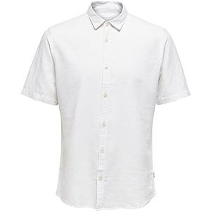 ONLY & SONS Onscaiden Ss Linen Shirt Noos Overhemd voor heren, wit, M