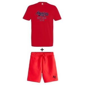 AMERICAN COLLEGE USA 2-delige set T-shirt + uniseks shorts, Rood, M