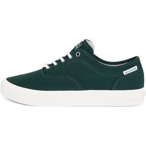 Tommy Hilfiger Low Oxford Twill Vulcanized Sneakers voor heren, met logo, Groene Hunter, 40 EU