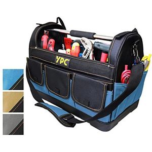 YPC Pioneer Gereedschapsmand XXL, professionele draagbare gereedschapstas met stabiele bodem, waterdicht, scheurvast, schouderriem met bekleding en metalen handgreep, blauw-zwart, 45 x 35 x 23 cm, 20