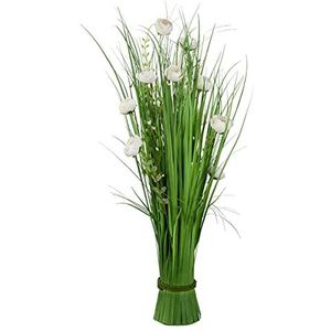 GILDE Decoratieve plant plantenbundel - gras met witte bloemen - tafeldecoratie bruiloft - kunstbloemen - hoogte 70 cm