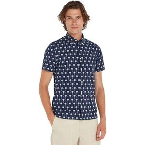 Tommy Hilfiger Heren Mini Palm Print Sf Shirt S/S Casual Shirts, Blauw, XXL, Woestijnhemel/Multi, XXL