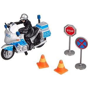 Dickie Toys Politiemotorfiets incl. vaste politiefiguur, politie, incl. 2 pylonen en 2 verkeersborden, motorfiets, lengte: 10 cm, voor kinderen vanaf 3 jaar