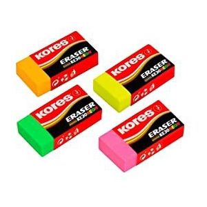 Kores KE-30 PVC Eraser, Neon, papieren huls, 40 x 21 x 10 mm (pak van 30)