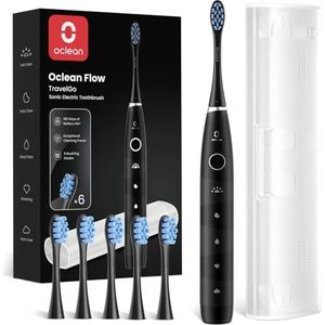 Oclean Flow TravelGo Elektrische tandenborstel, 5 modi met gevoeligheid, elektrische sonische tandenborstel, 180 dagen batterijduur, timer en herinnering 30 seconden, 6 borstels en reisetui, zwart set