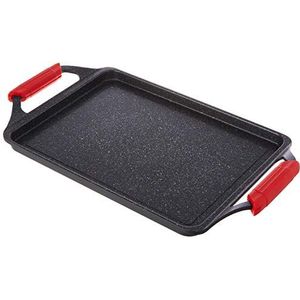 WECOOK! Ecochef Braadpan voor inductie, grillplaat 43 x 25 cm, gegoten aluminium, anti-aanbaklaag titanium quantanium, milieuvriendelijk, zonder PFOA, 5 mm dik, handgrepen van siliconen, glaskeramiek,
