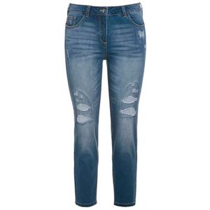 Ulla Popken Dames sarah, destroy-effecten, smalle pijpen, high waist jeans denim, Blue Denim, 46 NL