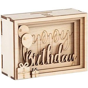 Rayher Doe-het-zelf geldgeschenkverpakking ""Birthday"" voor verjaardag, 3D-geschenkdoos van hout om vorm te geven, 13-delig, 11,5 x 8,5 x 5 cm, doos 1 set, FSC Mix Credit, 62922505