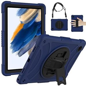 Beschermhoesje voor Samsung Galaxy Tab A8 10.5, robuuste stootvaste beschermhoes voor Galaxy A8 Tablet met 360° draaibare standaard en schouderriem, beschermhoes voor Samsung Tab A8, marineblauw