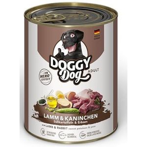 DOGGY Dog Paté lam en konijn, 6 x 800 g, nat voer voor honden, graanvrij hondenvoer met zalmolie en groenlipmossel, compleet voer met zoete aardappel en erwten, Made in Germany